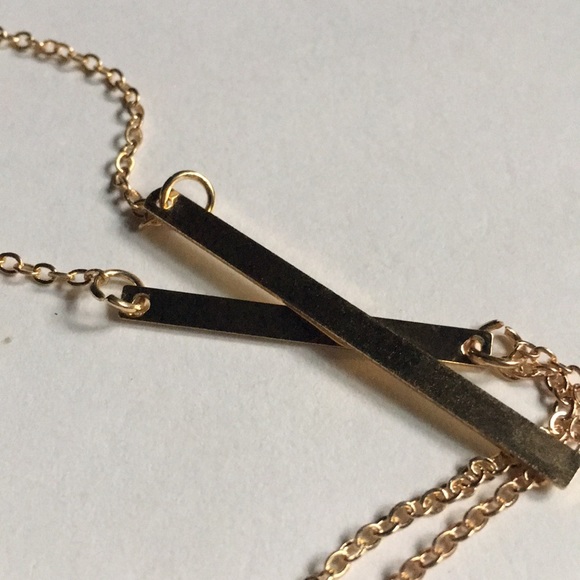 New! Gold Double Bar Drop Necklace - Picture 7 of 9